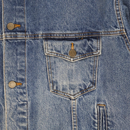 Marlboro Country Store Vintage Denim Jacket Blue XL 100% Cotton Leather Collar Western Style