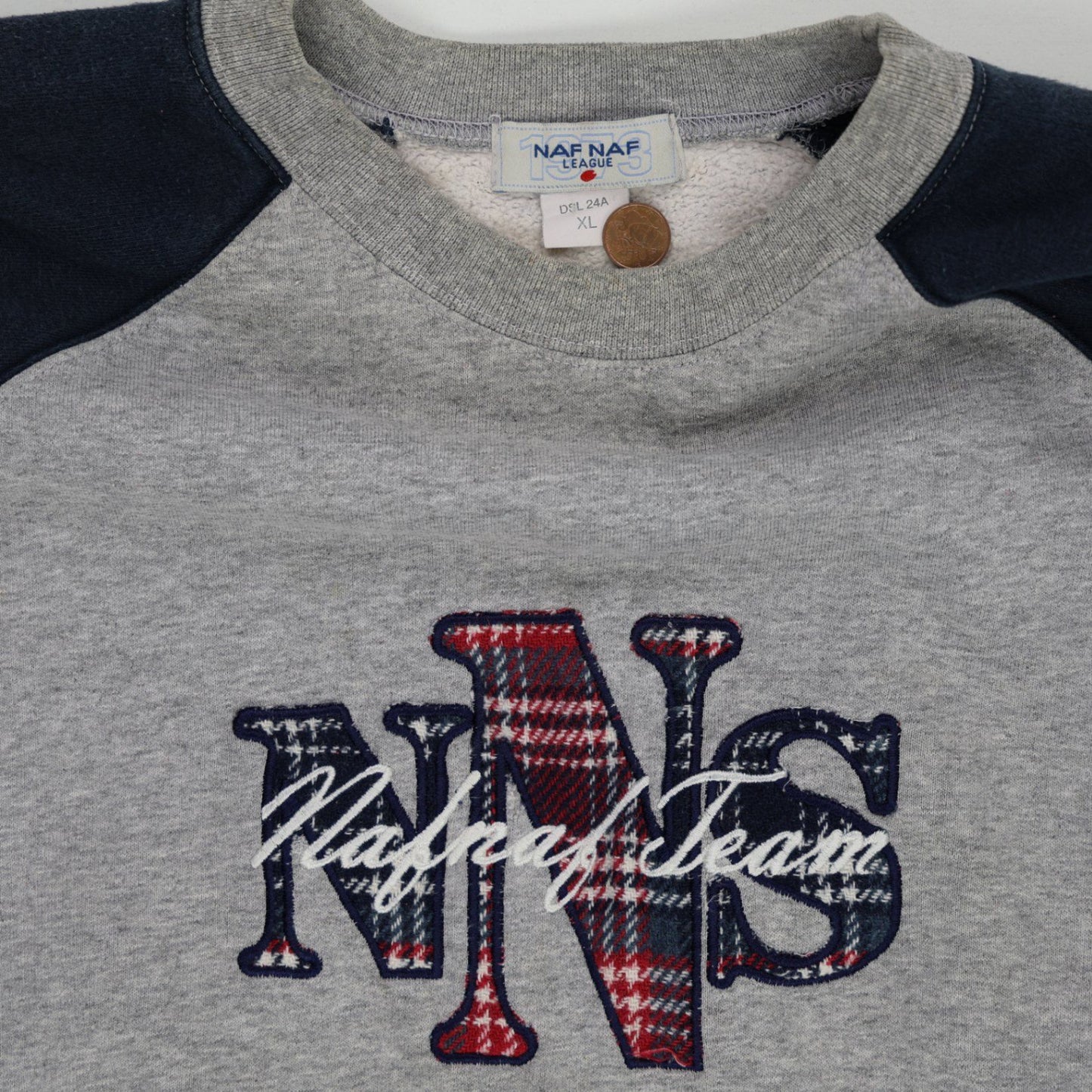 Naf Naf League Vintage XL Grey Navy Crew Neck Sweatshirt Cotton Blend Men's Activewear