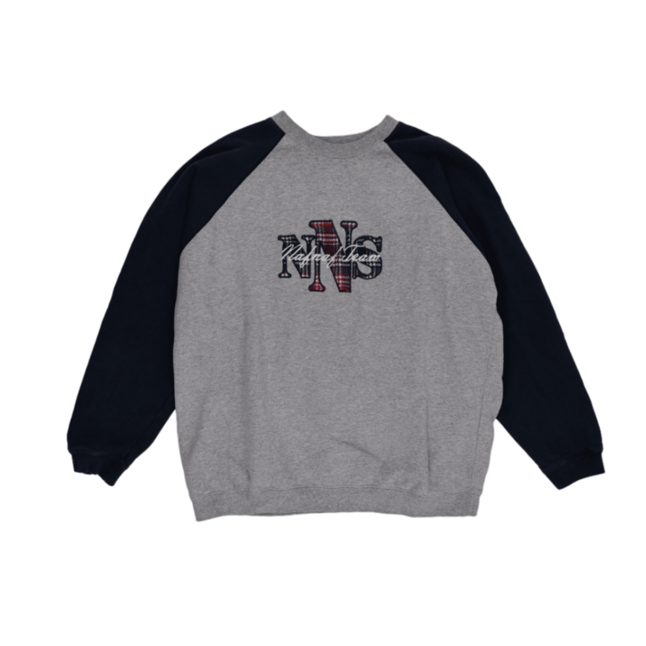 Naf Naf League Vintage XL Grey Navy Crew Neck Sweatshirt Cotton Blend Men's Activewear
