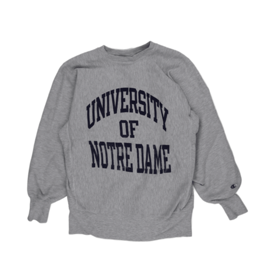 Champion Vintage Grey Crewneck Sweatshirt Large Cotton Blend University of Notre Dame