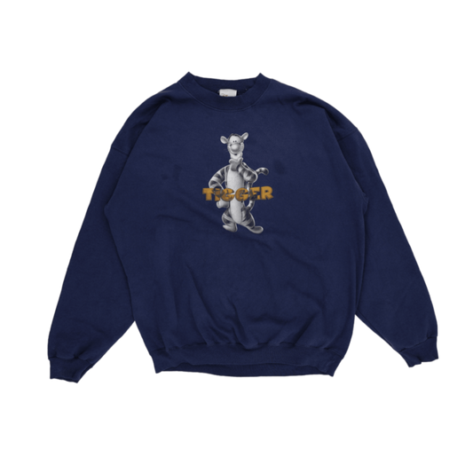 Disney Store Vintage Tigger Navy Pullover Sweatshirt Unisex Large Cotton Blend Crew Neck