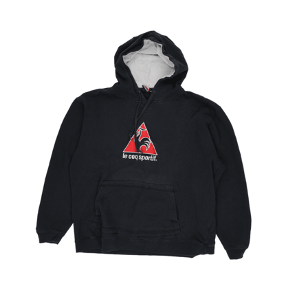 Le Coq Sportif Vintage Black Pullover Hoodie Men Large Cotton Blend