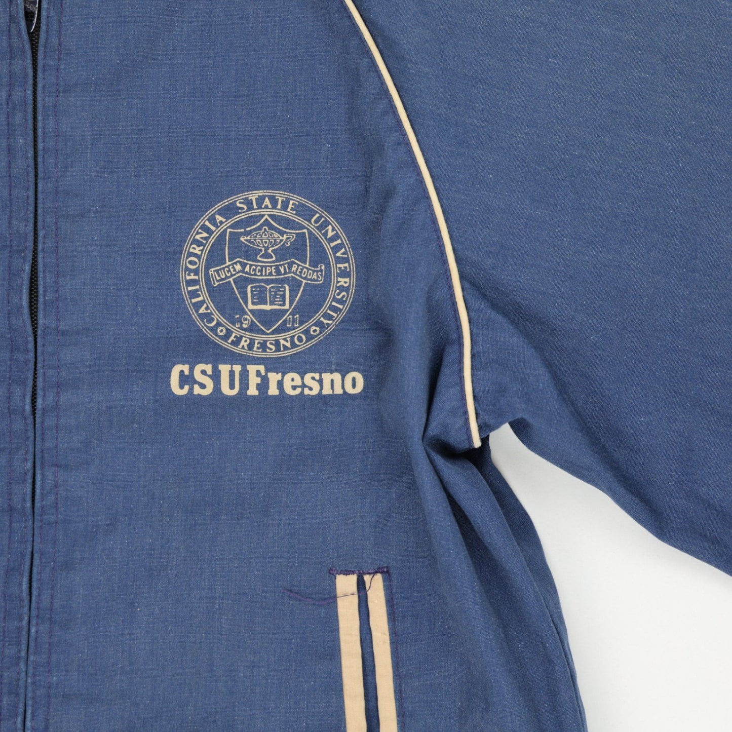 Champion Vintage CSU Fresno Varsity Jacket Blue Medium Cotton Blend