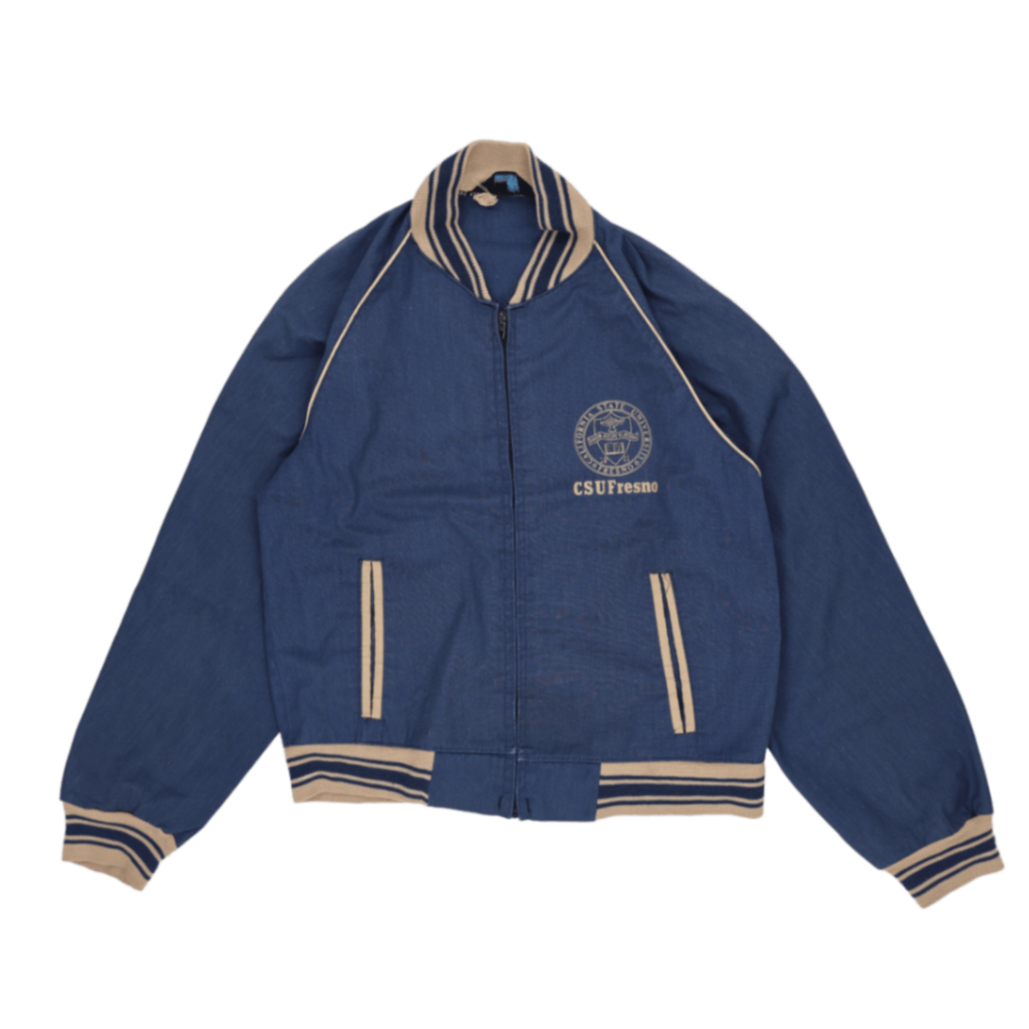 Champion Vintage CSU Fresno Varsity Jacket Blue Medium Cotton Blend