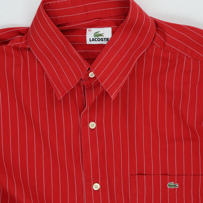 Lacoste Red Striped Cotton Long Sleeve Shirt Size 43 Large