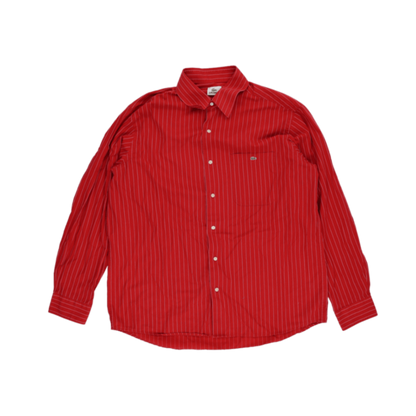 Lacoste Red Striped Cotton Long Sleeve Shirt Size 43 Large