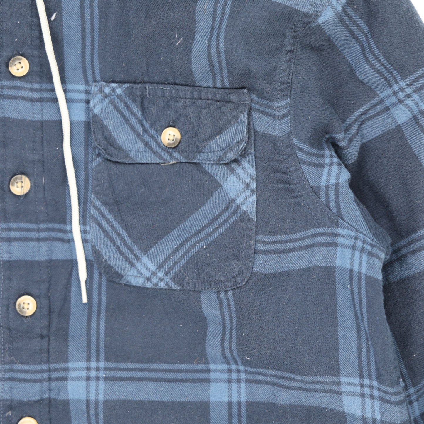 Wrangler Navy Hooded Flannel Shirt Jacket Men Medium Cotton Blend