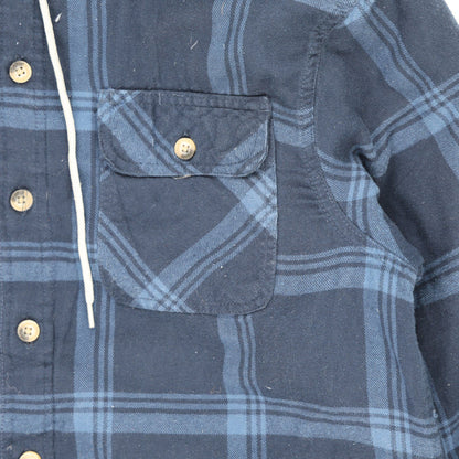 Wrangler Navy Hooded Flannel Shirt Jacket Men Medium Cotton Blend