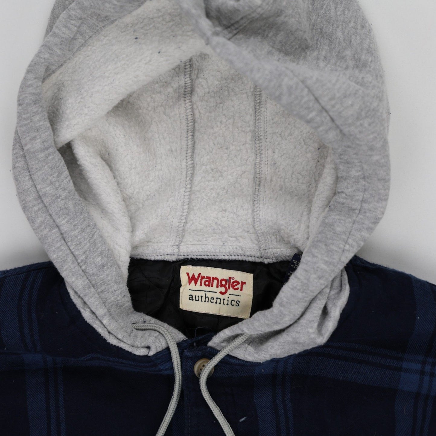 Wrangler Navy Hooded Flannel Shirt Jacket Men Medium Cotton Blend