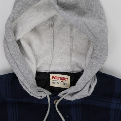 Wrangler Navy Hooded Flannel Shirt Jacket Men Medium Cotton Blend