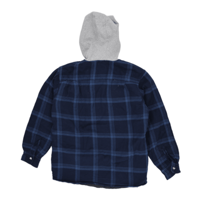 Wrangler Navy Hooded Flannel Shirt Jacket Men Medium Cotton Blend
