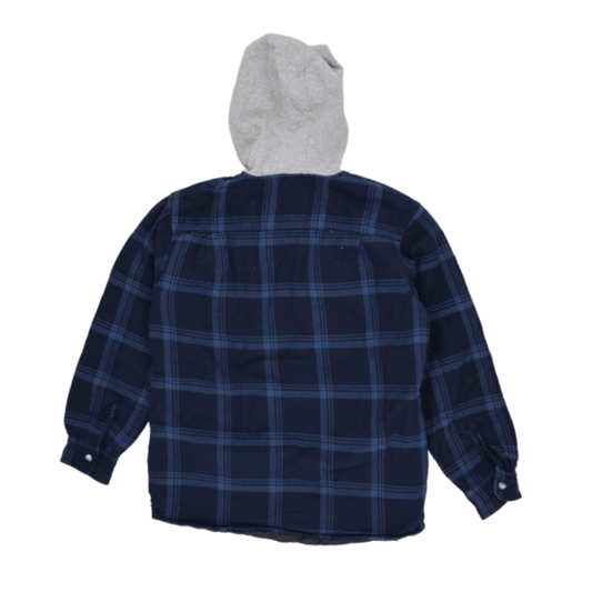 Wrangler Navy Hooded Flannel Shirt Jacket Men Medium Cotton Blend