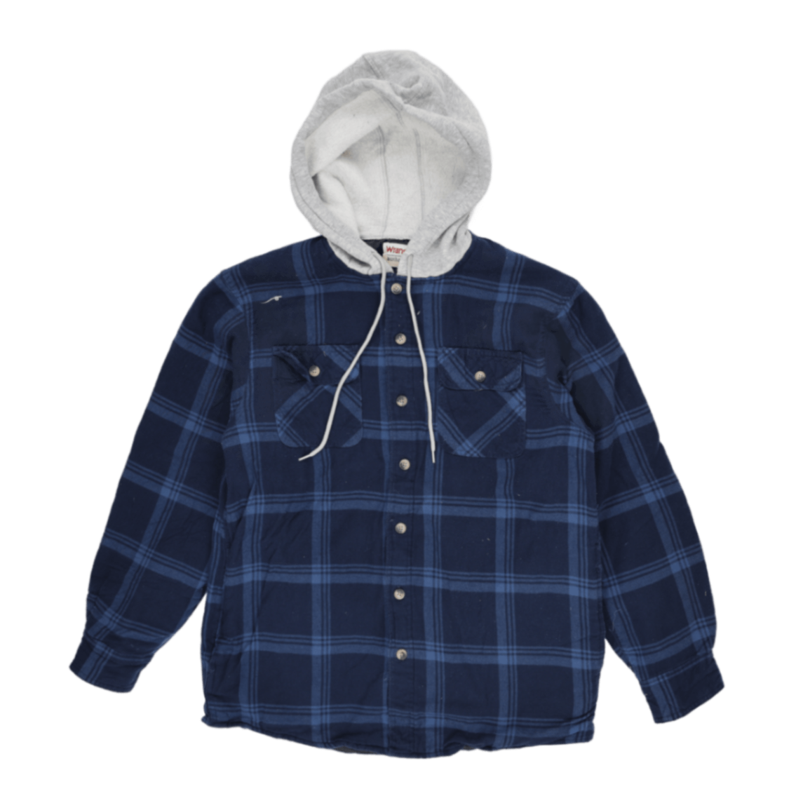 Wrangler Navy Hooded Flannel Shirt Jacket Men Medium Cotton Blend