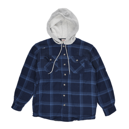 Wrangler Navy Hooded Flannel Shirt Jacket Men Medium Cotton Blend