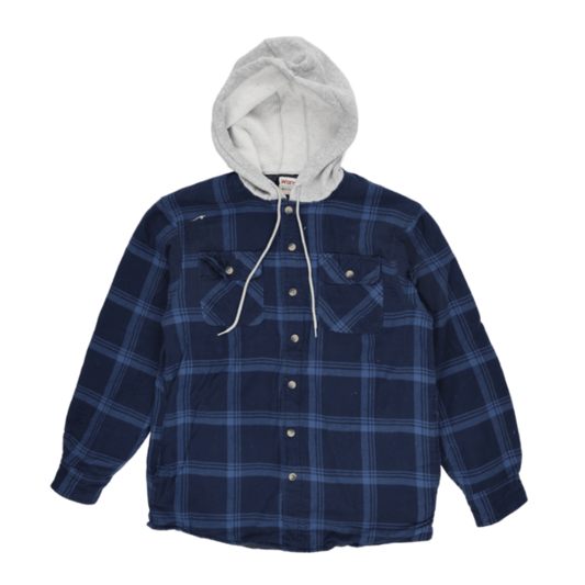 Wrangler Navy Hooded Flannel Shirt Jacket Men Medium Cotton Blend
