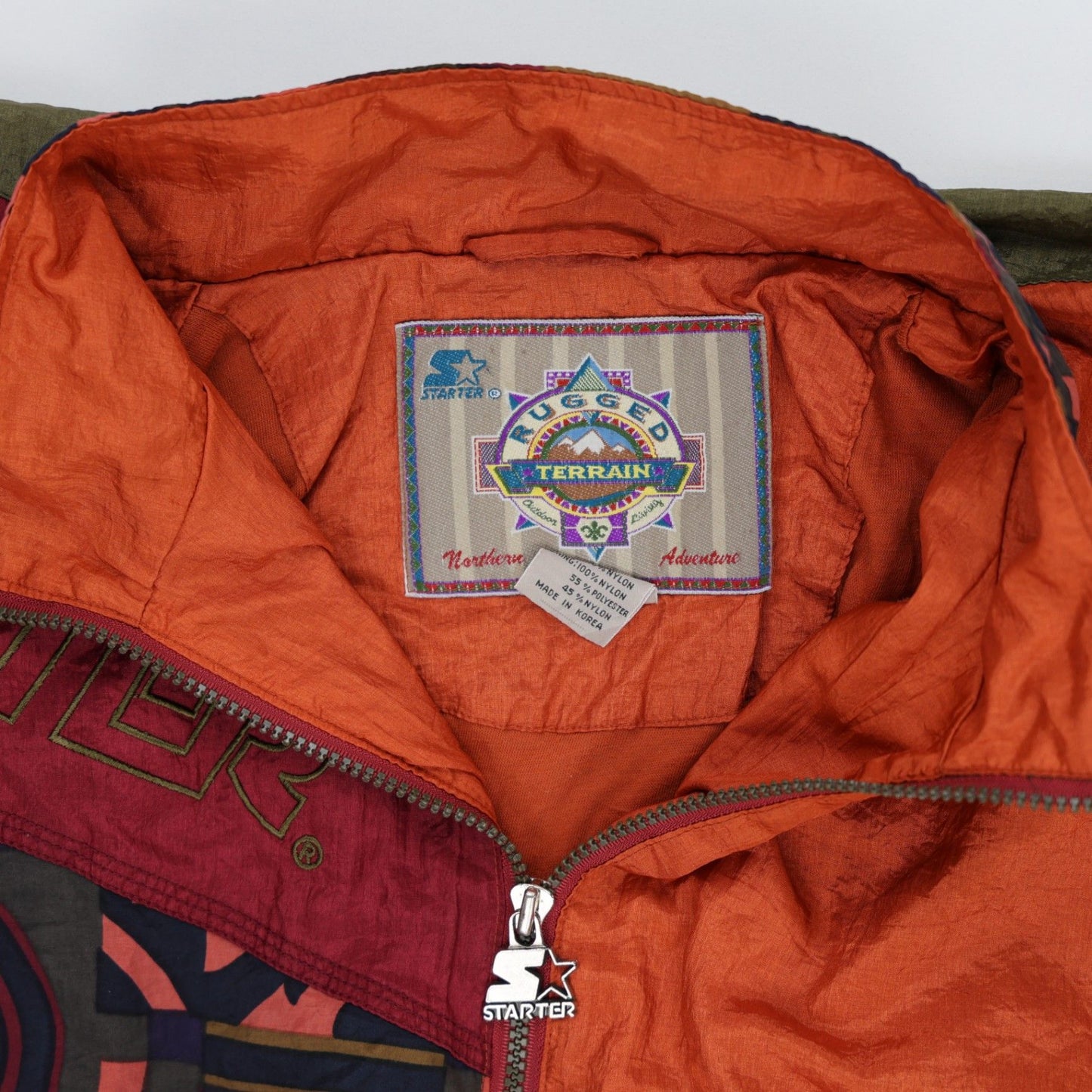 Vintage Starter Rugged Terrain Jacket Multi-Colour Large 100 Percent Nylon Outdoor Jacket Stand Collar 1990s