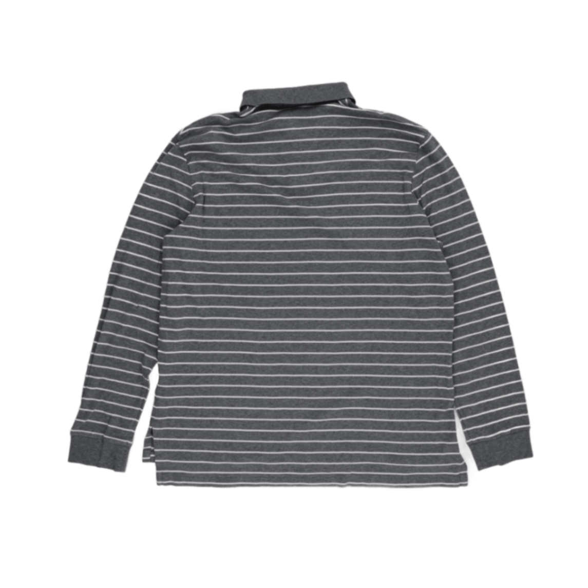 Ralph Lauren Men's XL Grey White Striped Long Sleeve Polo Shirt Cotton Collared