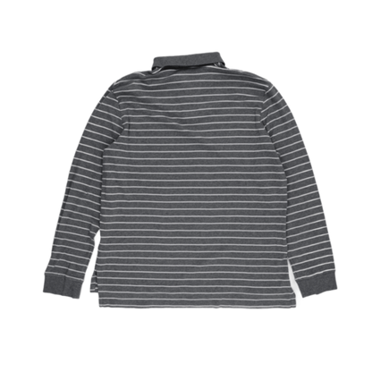 Ralph Lauren Men's XL Grey White Striped Long Sleeve Polo Shirt Cotton Collared