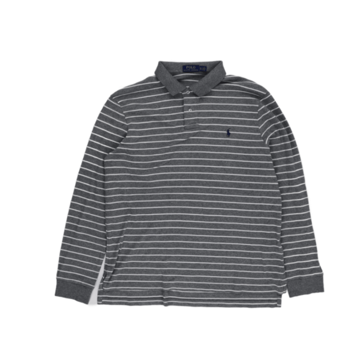 Ralph Lauren Men's XL Grey White Striped Long Sleeve Polo Shirt Cotton Collared