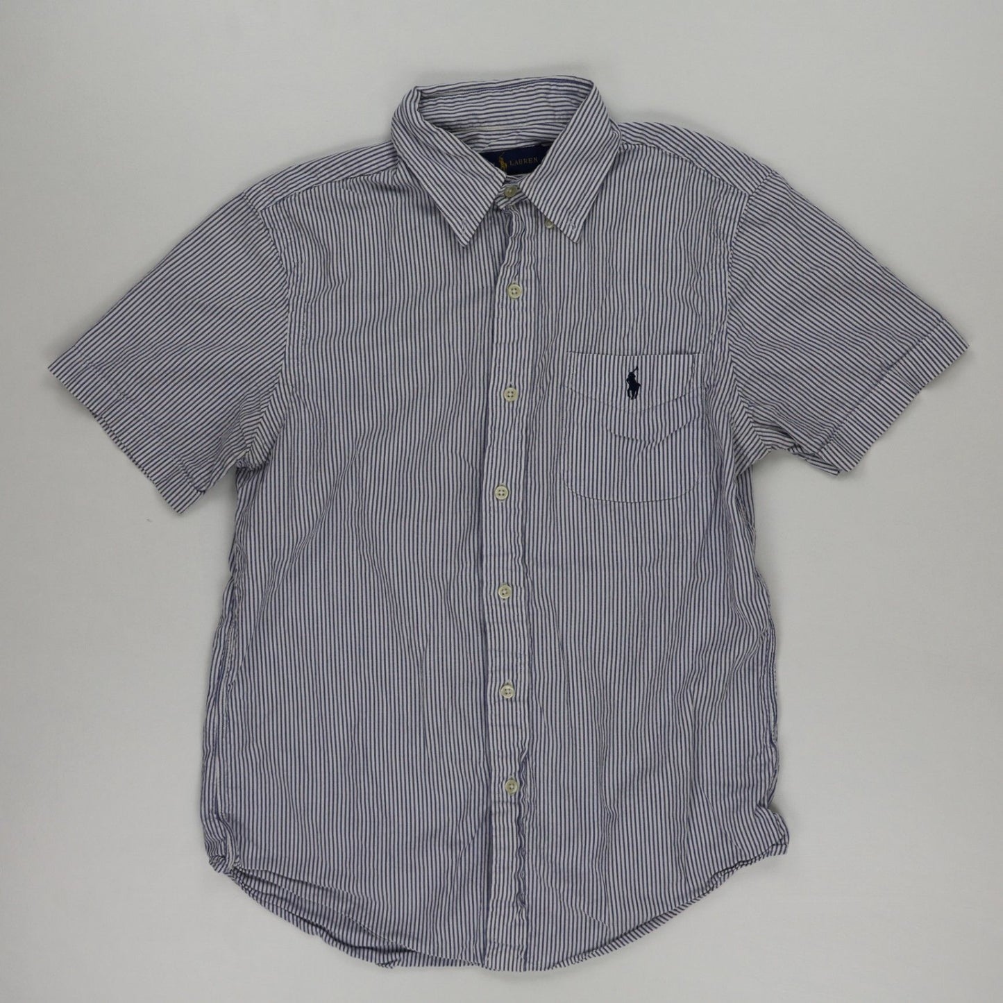 Ralph Lauren Men's Blue White Stripe Short Sleeve Cotton Shirt Size Small