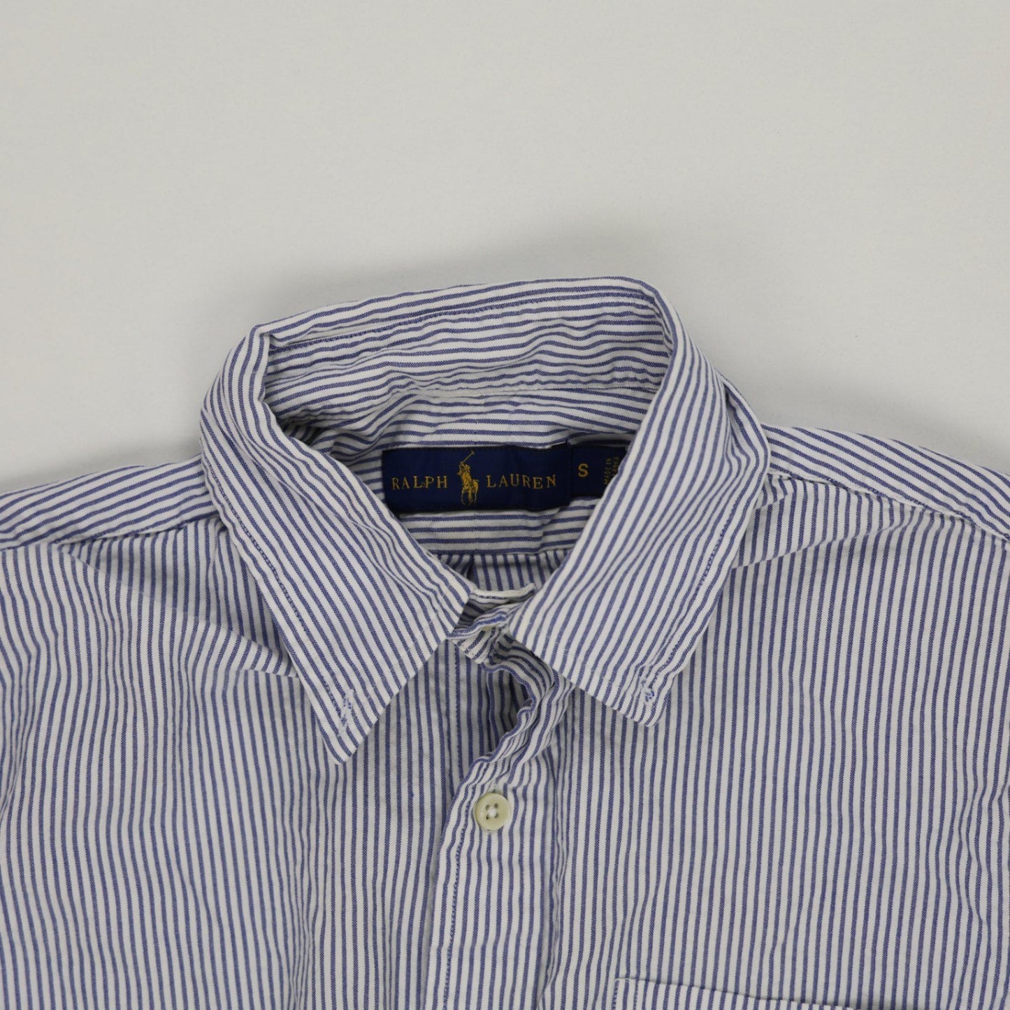 Ralph Lauren Men's Blue White Stripe Short Sleeve Cotton Shirt Size Small