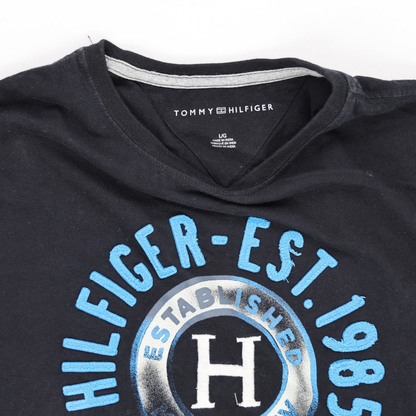 Tommy Hilfiger Men's Black Vintage Logo T-Shirt Large Cotton Crew Neck