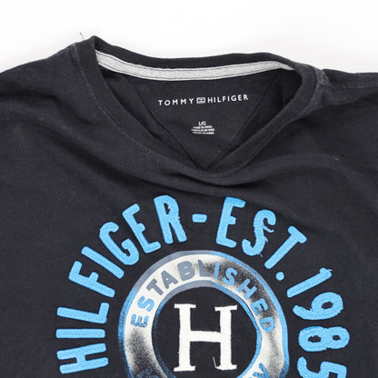Tommy Hilfiger Men's Black Vintage Logo T-Shirt Large Cotton Crew Neck