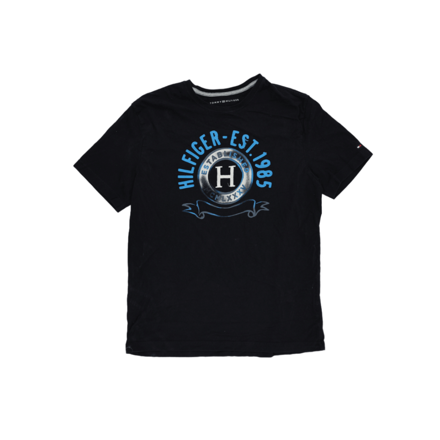 Tommy Hilfiger Men's Black Vintage Logo T-Shirt Large Cotton Crew Neck