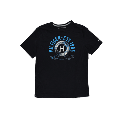 Tommy Hilfiger Men's Black Vintage Logo T-Shirt Large Cotton Crew Neck