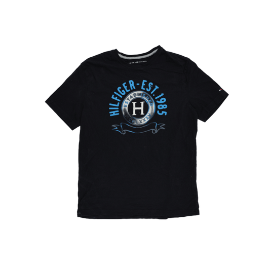 Tommy Hilfiger Men's Black Vintage Logo T-Shirt Large Cotton Crew Neck