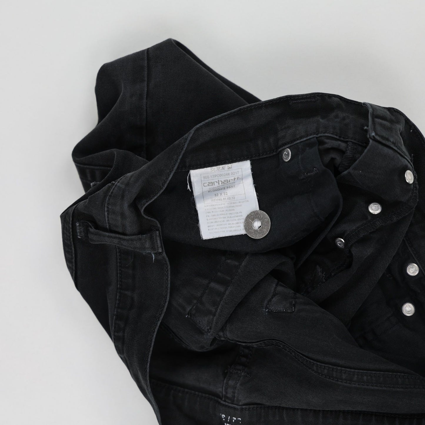 Carhartt WIP Klondike Pants Black Stone Wash 32W x 32L 100% Cotton Men's Workwear