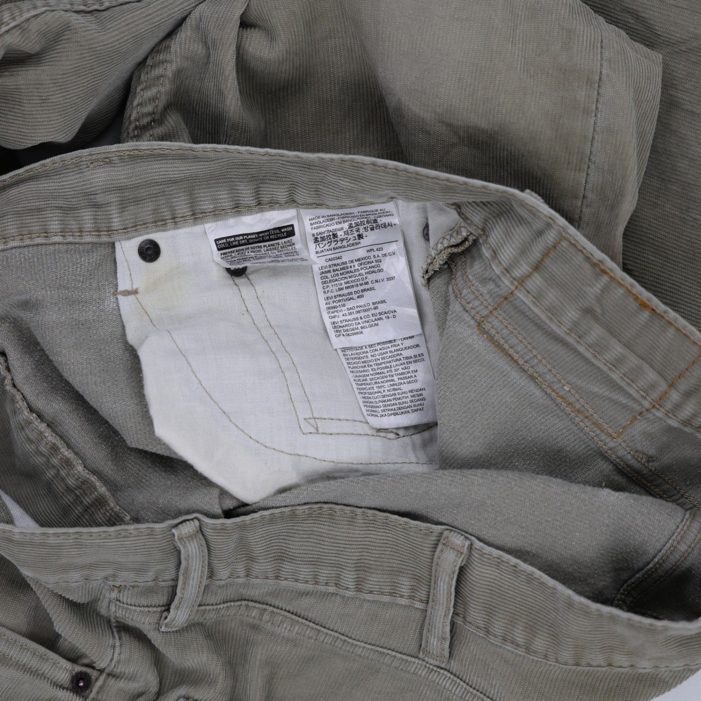 Levi's 505 Grey Corduroy Trousers W38 L30 Straight Leg Cotton