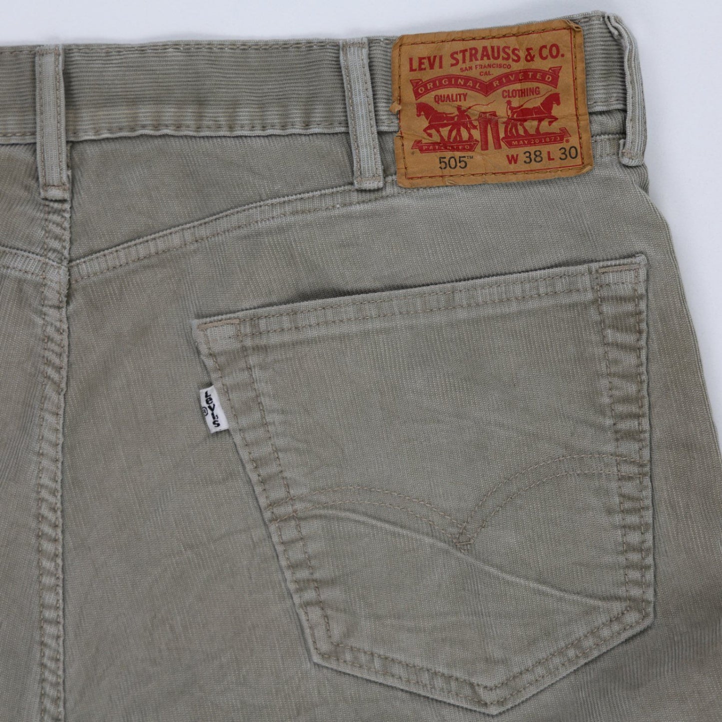 Levi's 505 Grey Corduroy Trousers W38 L30 Straight Leg Cotton