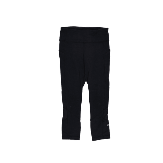Lululemon Black High Waist Pocketed Crop Leggings Women's Size 6 Stretch Blend