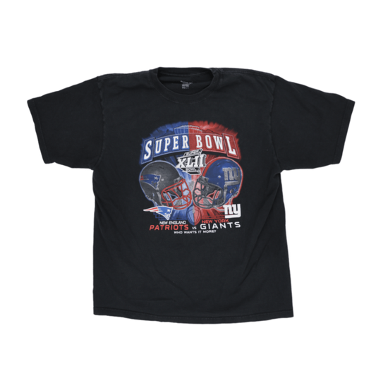 Reebok Vintage Super Bowl XLII T-Shirt Black Large Cotton Graphic Crew Neck