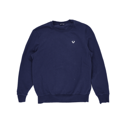True Religion Navy Blue Classic Crew Sweatshirt Men's Medium Cotton Blend Pullover