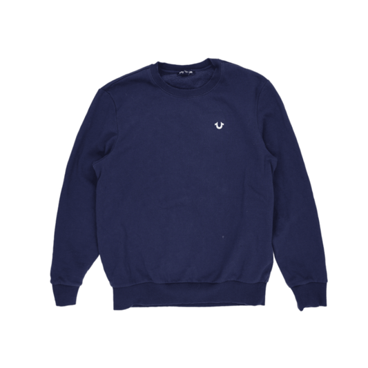 True Religion Navy Blue Classic Crew Sweatshirt Men's Medium Cotton Blend Pullover