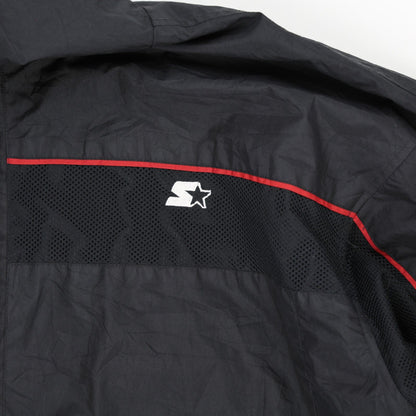Starter Vintage Black Red Hooded Windbreaker Jacket Size Large 100% Polyester