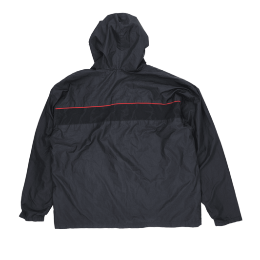 Starter Vintage Black Red Hooded Windbreaker Jacket Size Large 100% Polyester