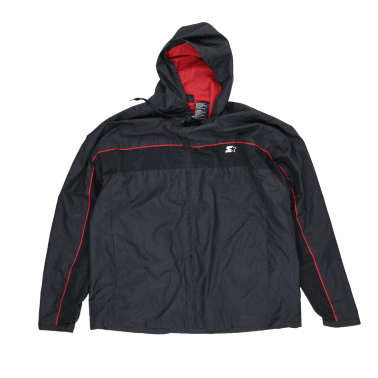 Starter Vintage Black Red Hooded Windbreaker Jacket Size Large 100% Polyester