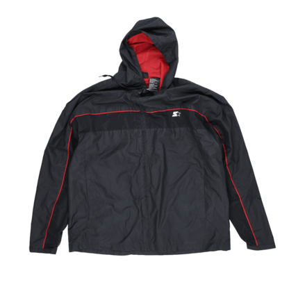 Starter Vintage Black Red Hooded Windbreaker Jacket Size Large 100% Polyester