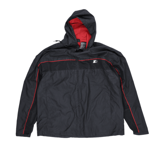 Starter Vintage Black Red Hooded Windbreaker Jacket Size Large 100% Polyester