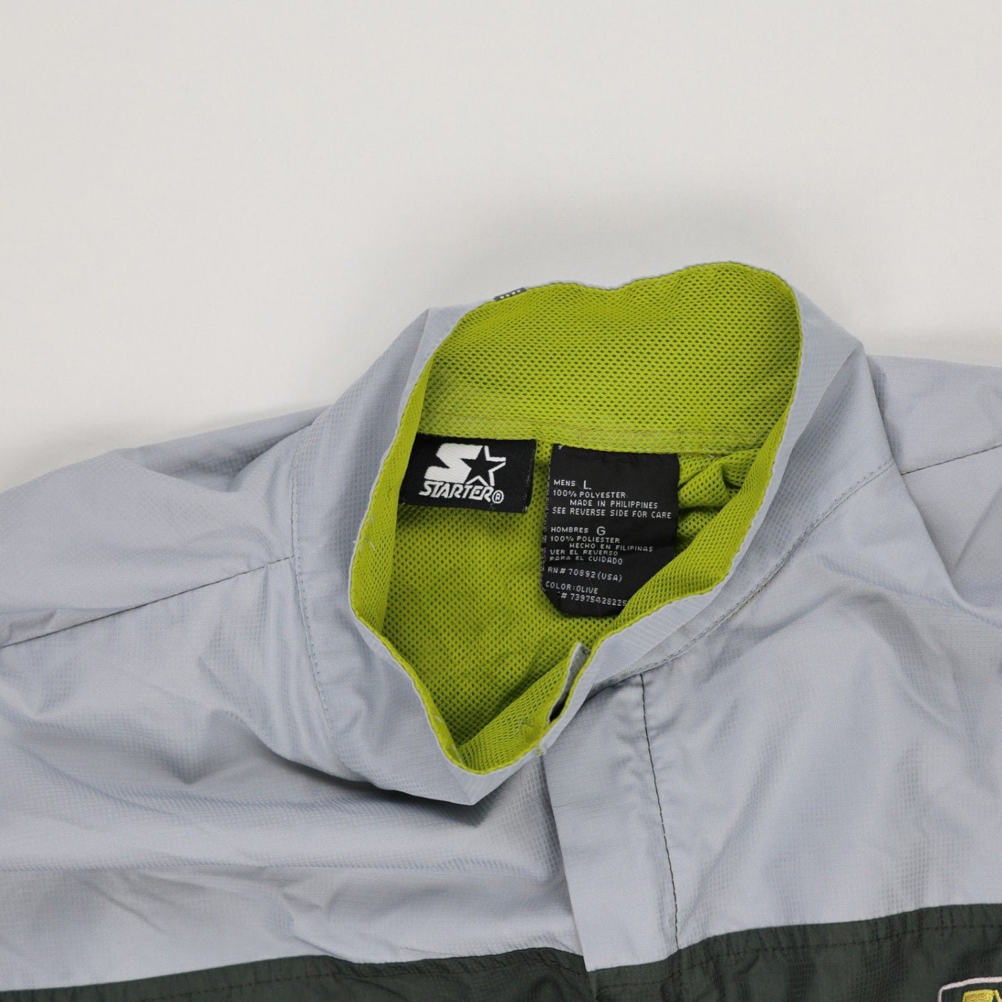 Starter Vintage Olive Grey Windbreaker Jacket Size Large 100% Polyester