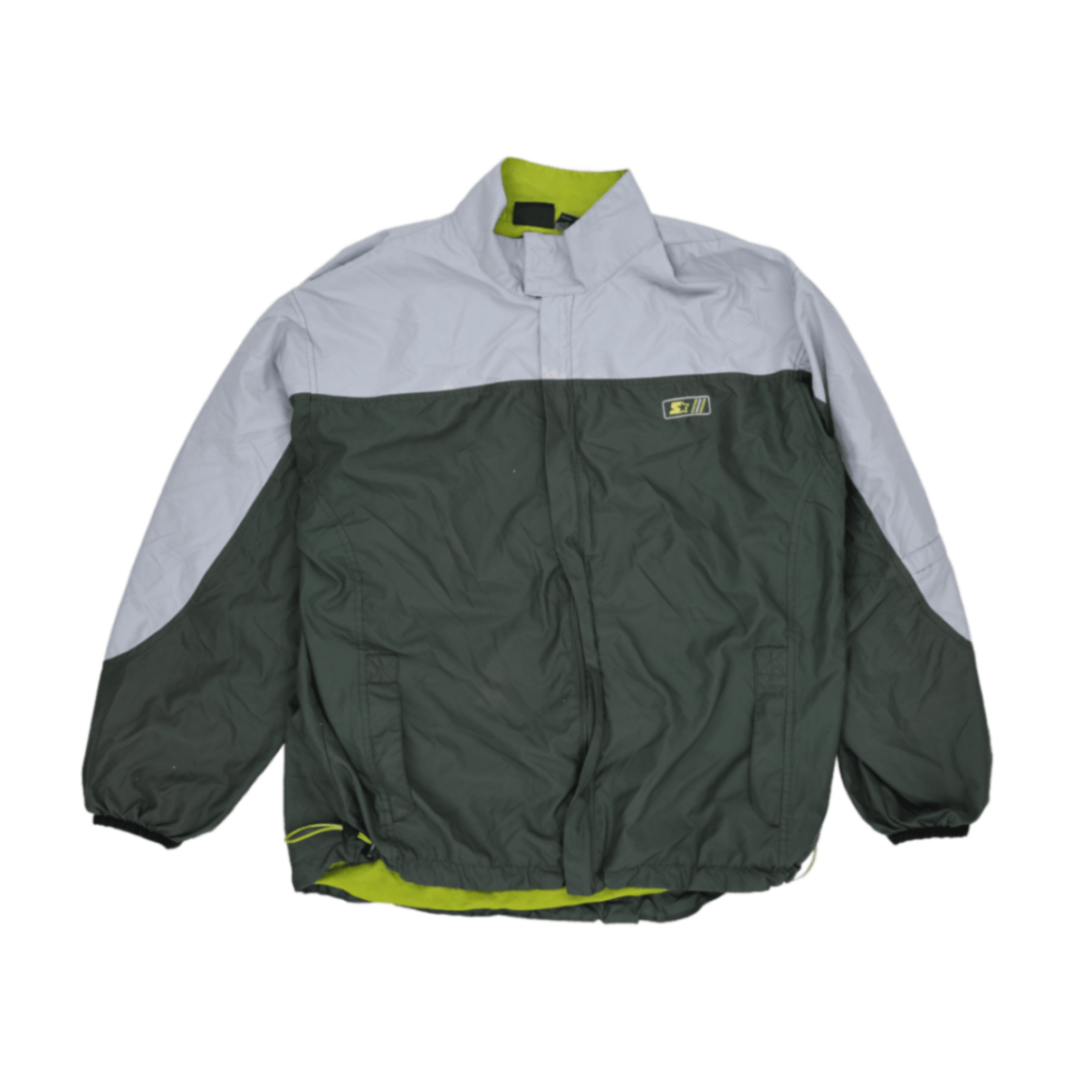 Starter Vintage Olive Grey Windbreaker Jacket Size Large 100% Polyester