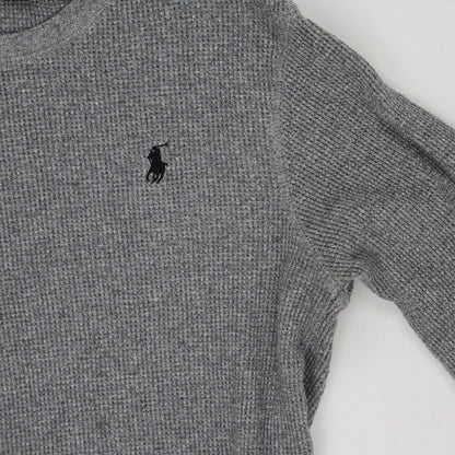 Ralph Lauren Grey Waffle Knit Long Sleeve Top Large Cotton Crew Neck
