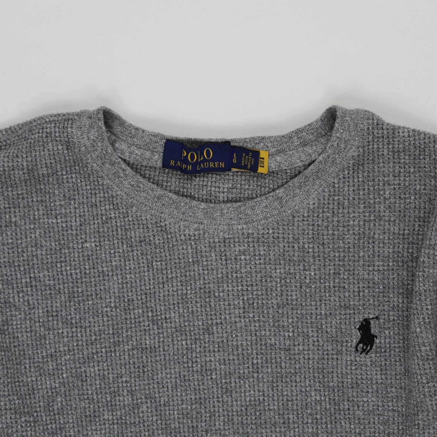 Ralph Lauren Grey Waffle Knit Long Sleeve Top Large Cotton Crew Neck