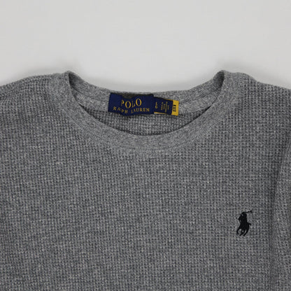 Ralph Lauren Grey Waffle Knit Long Sleeve Top Large Cotton Crew Neck