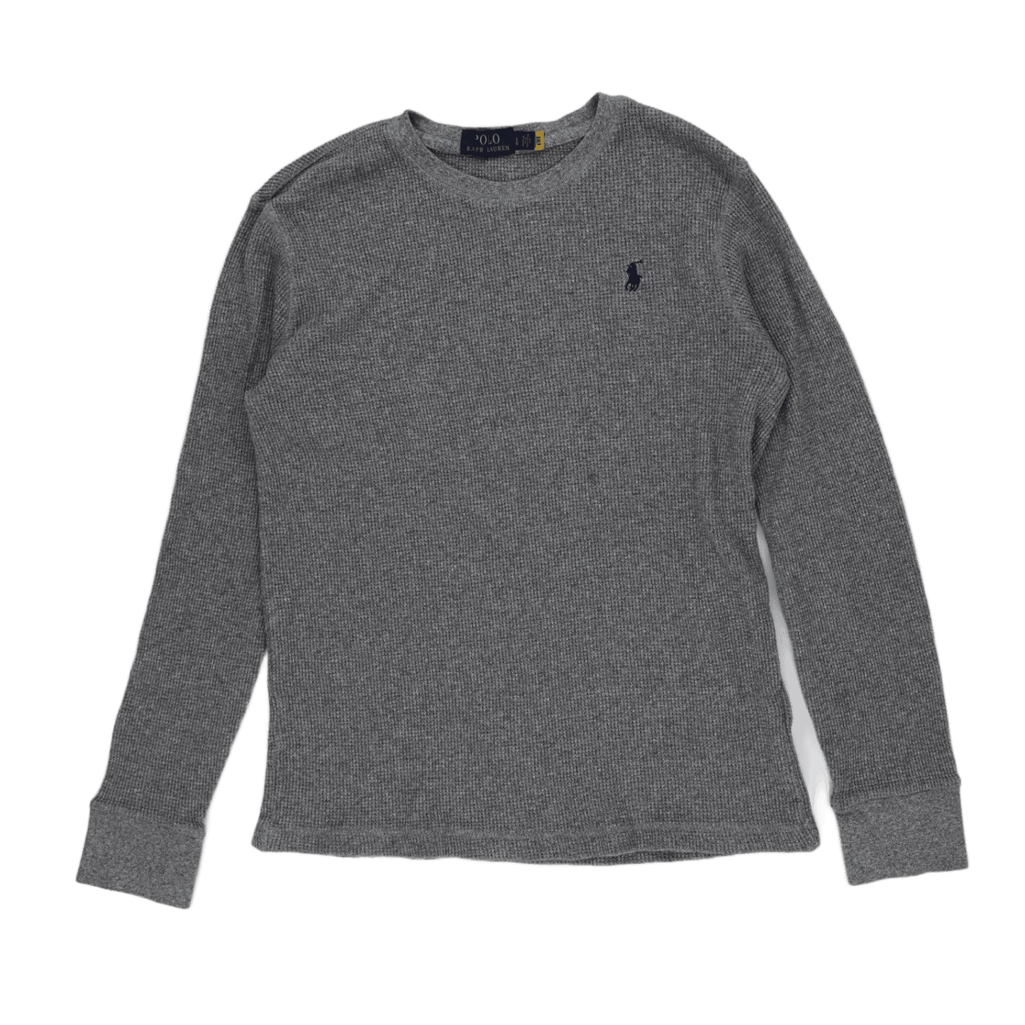 Ralph Lauren Grey Waffle Knit Long Sleeve Top Large Cotton Crew Neck