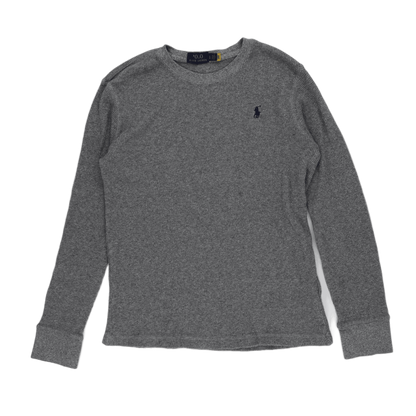 Ralph Lauren Grey Waffle Knit Long Sleeve Top Large Cotton Crew Neck