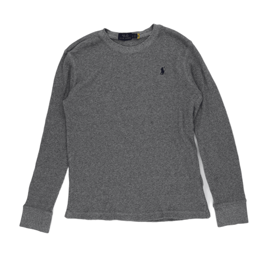 Ralph Lauren Grey Waffle Knit Long Sleeve Top Large Cotton Crew Neck